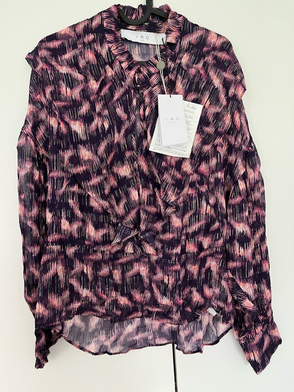 $525 IRO Tchami ruffled printed fil coupé georgette blouse NWT Size FR 34 / US 2 - Picture 4 of 16
